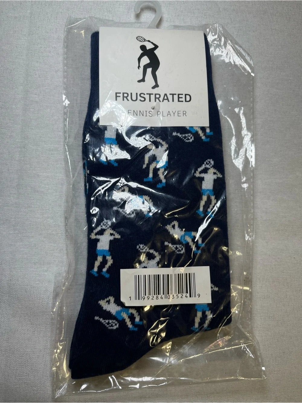 Socks with Frustrated Tennis/Pickleball Player Design, Novelty Blue